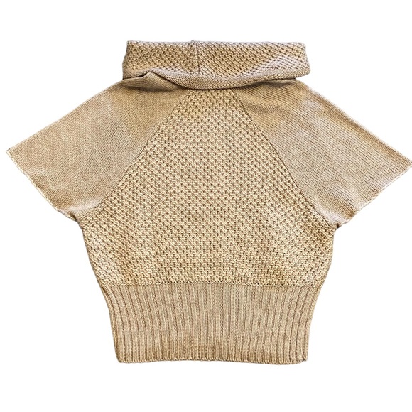 Camel /tan acrylic wool blend shorts sleeved sweater/ vest with cowl nec… - Picture 4 of 9